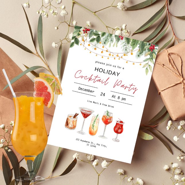 Weihnachtscocktail Weihnachtsgetränke in Aquarell Einladung (Von Creator hochgeladen)