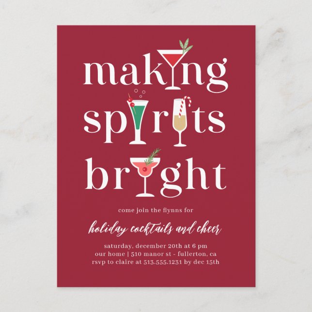 Weihnachtscocktails Einladung Postkarte (Vorderseite)
