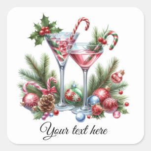 Weihnachtscocktails fügen Text hinzu Quadratischer Aufkleber