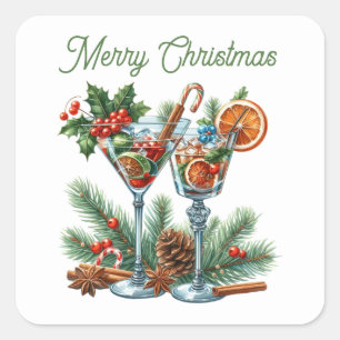 Weihnachtscocktails fügen Text hinzu Quadratischer Aufkleber