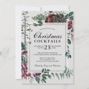 Weihnachtscocktails Rustikales Burgund Rote Flora Einladung