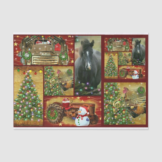 Weihnachtscollage Frosty Horse GMC LKW Tractor Seidenpapier (Vorderseite)