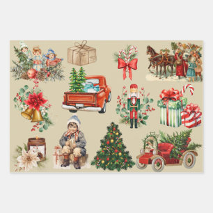 Weihnachtscollage Gold Farbe Geschenkpapier Set