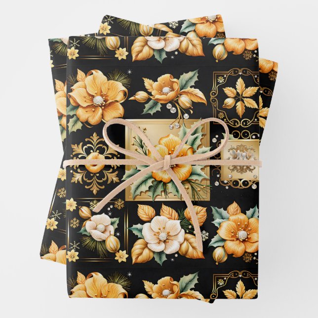 WeihnachtsCollage mit Gold und Weiß-Blume Geschenkpapier Set (Beispiel)