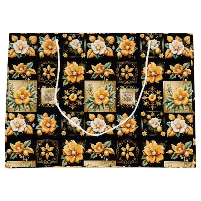 WeihnachtsCollage mit Gold und Weiß-Blume Große Geschenktüte (Vorderseite)