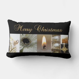 Weihnachtscollagen-Schwarzes, Weiß und Gold Lendenkissen