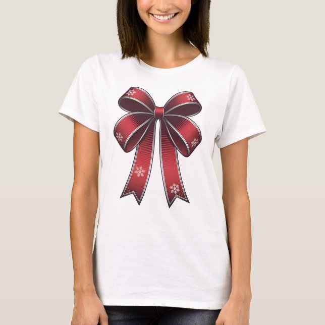 Weihnachtscoquette Roter Bogen mit Schneeflocken T-Shirt (Vorderseite)