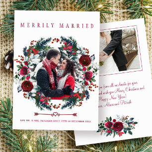 Weihnachtscouple Floral Merrily Verheiratetes Foto Feiertagskarte