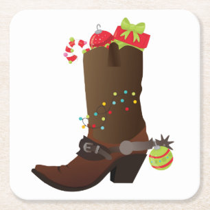 Weihnachtscowboy-Stiefel Südwestlicher Western Rechteckiger Pappuntersetzer