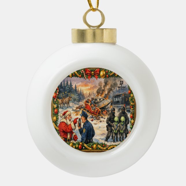 Weihnachtscrash Keramik Kugel-Ornament (Vorderseite)