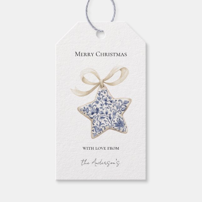 Weihnachtscreme-Blauer-Stern-Schmuck Geschenkanhänger (Vorderseite)