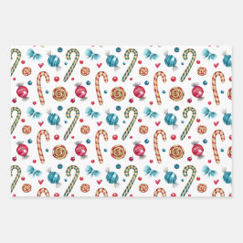 Weihnachtscreme Cane und Süßigkeiten Geschenkpapier Set