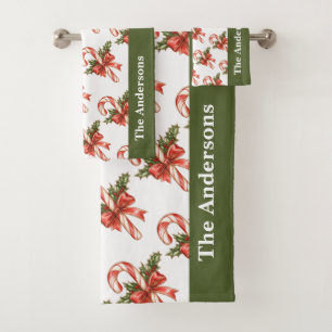 Weihnachtscreme Canes Badetuch Set