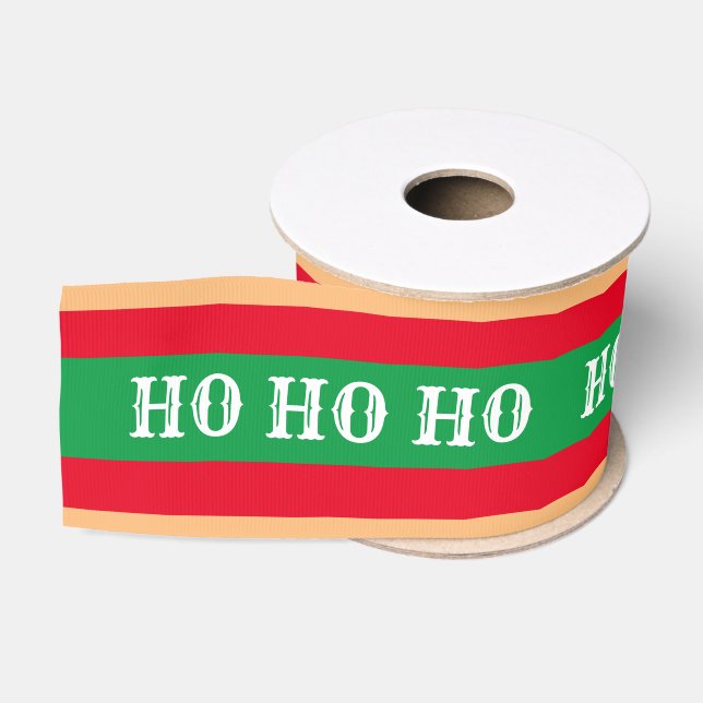Weihnachtscreme & Ho Ho Ho Stripe Rot/Grün Geschen Ripsband (Spule)
