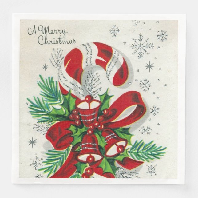 Weihnachtscreme mit Zuckerrohr Retro Party Serviet Serviette (Vorderseite)