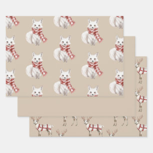 Weihnachtscreme Roter Peppermint Fox Deh Geschenkpapier Set