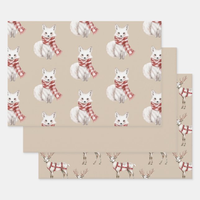Weihnachtscreme Roter Peppermint Fox Deh Geschenkpapier Set (Set)