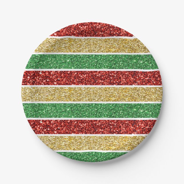 Weihnachtscreme Streifen Rot Grün Golden Yellow Pappteller (Vorderseite)