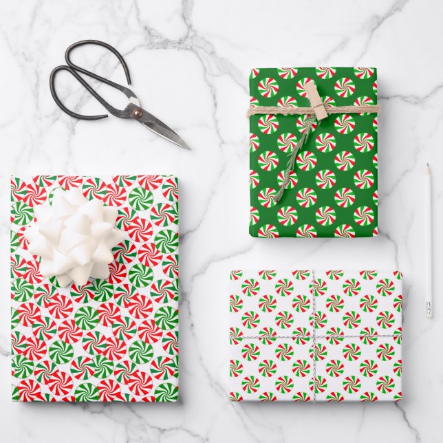 Weihnachtscreme und Rote Wirbel Geschenkpapier Set (Vorderseite)