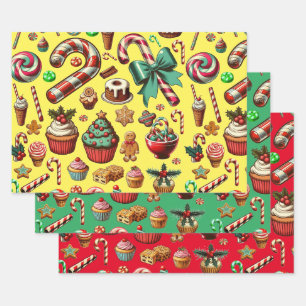 Weihnachtscreme und süße Leckereien Geschenkpapier Set