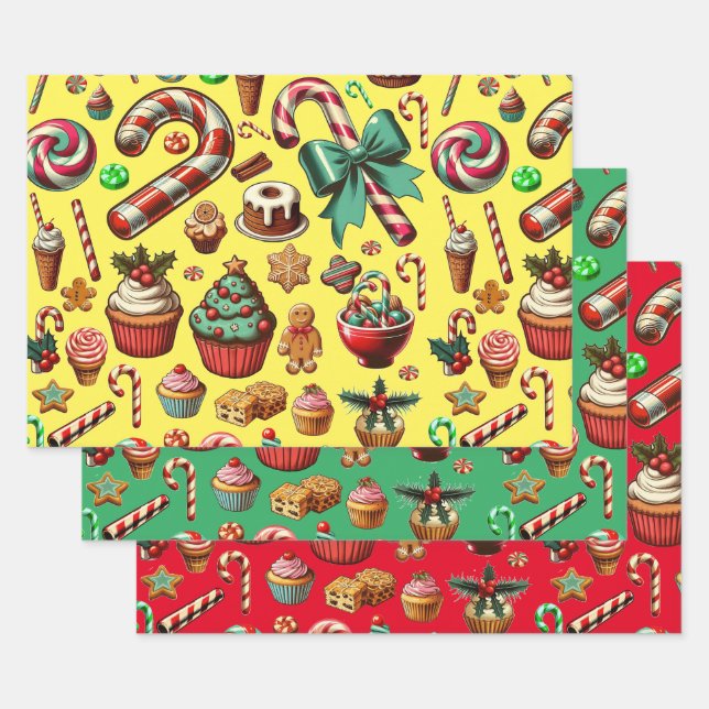Weihnachtscreme und süße Leckereien Geschenkpapier Set (Set)