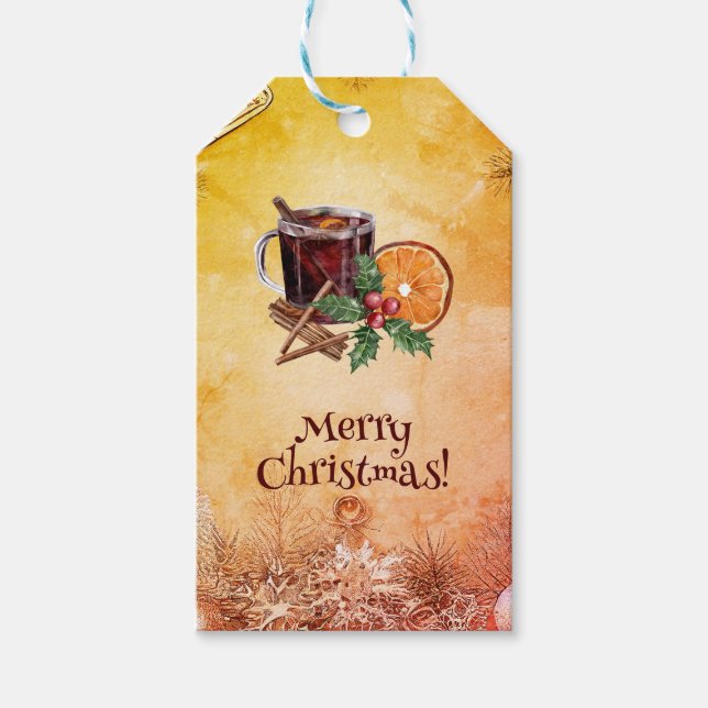 Weihnachtscup Orange Holly Berry Cinnamon Gruß Geschenkanhänger (Vorderseite)