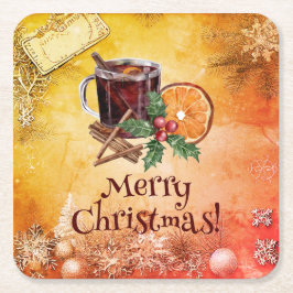 Weihnachtscup Orange Holly Berry Cinnamon Gruß Rechteckiger Pappuntersetzer