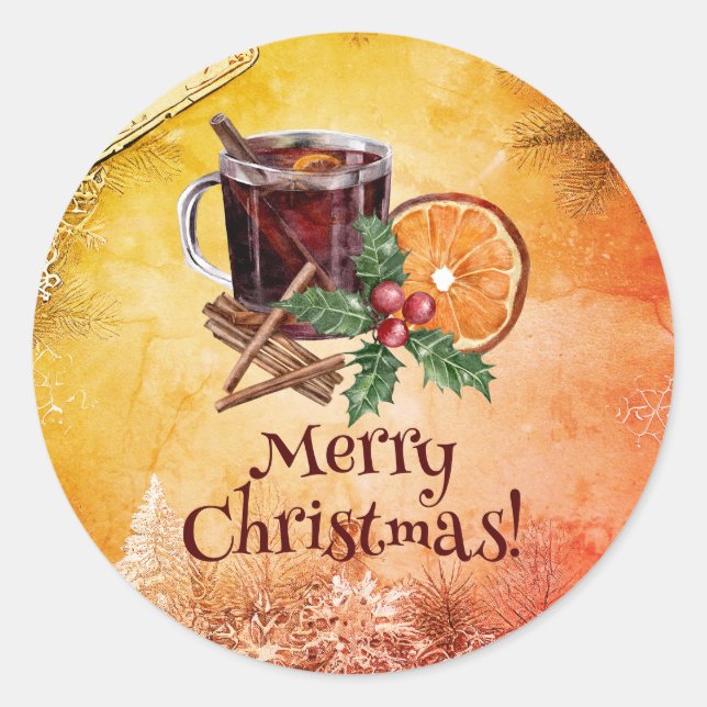 Weihnachtscup Orange Holly Berry Cinnamon Gruß Runder Aufkleber (Vorderseite)