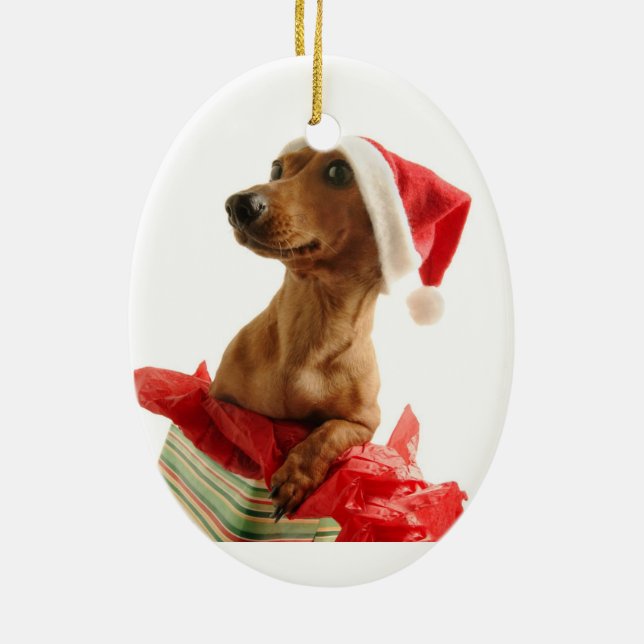 WeihnachtsDackel-Verzierung Keramikornament (Hinten)