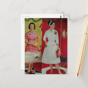 Weihnachtsdamen im festlichen Stil der 1950er Jahr Postkarte