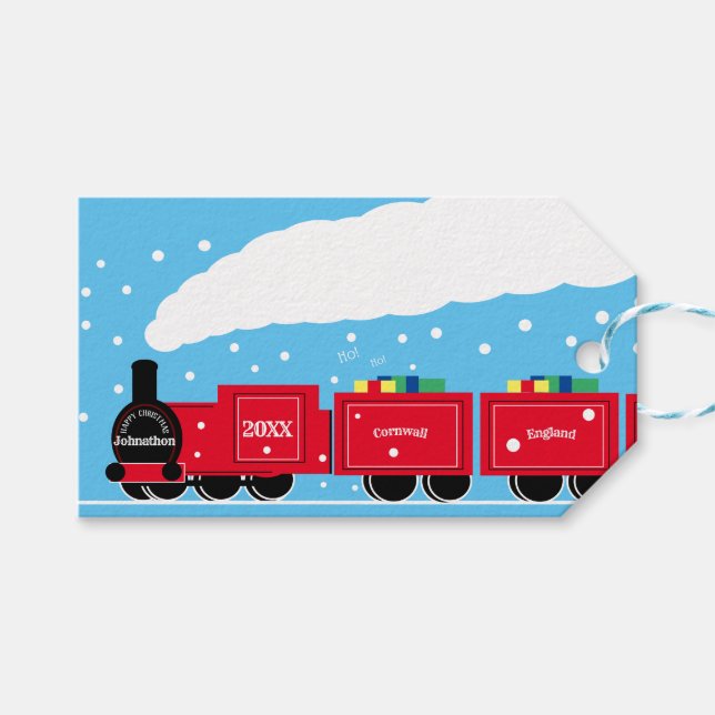 Weihnachtsdampf-Zug im Schnee Geschenkanhänger (Vorderseite (Horizontal))