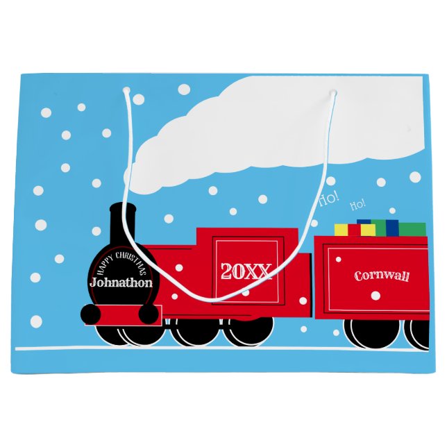 Weihnachtsdampf-Zug im Schnee Große Geschenktüte (Vorderseite)