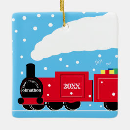 Weihnachtsdampf-Zug im Schnee Keramikornament
