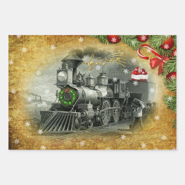 WeihnachtsDampfzug Geschenkpapier Set (Vorderseite)
