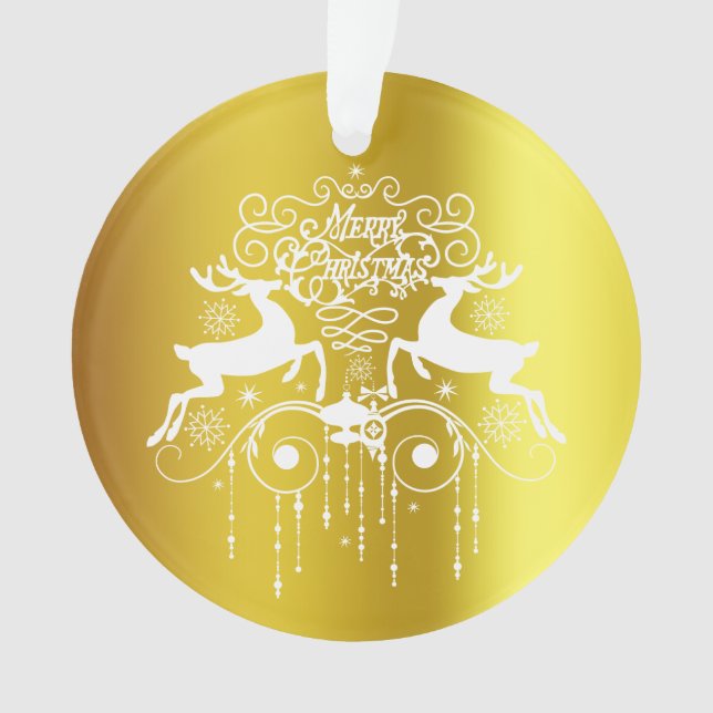 Weihnachtsdeers Weiße Silhouetten Ornament (Vorderseite)