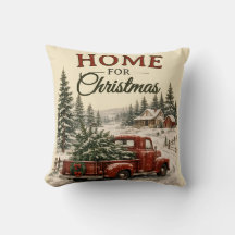 Weihnachtsdeko-Kissen mit rotem Lastwagen 'Zuhause