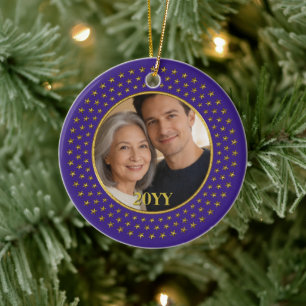 Weihnachtsdeko-Kranz Kreis - Sterne 4 Gold Keramik Ornament