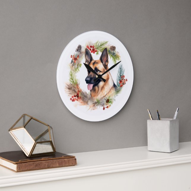 Weihnachtsdeko mit Deutschem Schäferhund Festliche Große Wanduhr (Büro)