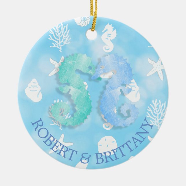 Weihnachtsdekor an der Küste Personalisiertes Seep Keramik Ornament (Vorne)