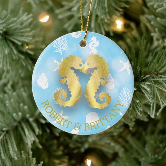 Weihnachtsdekor an der Küste Personalisiertes Seep Keramik Ornament (Baum)