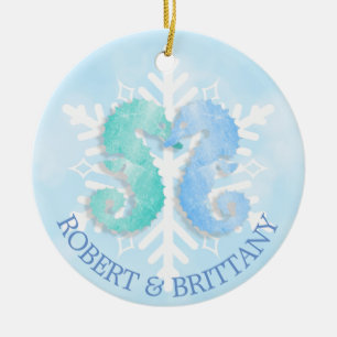 Weihnachtsdekor an der Küste Personalisiertes Seep Keramik Ornament