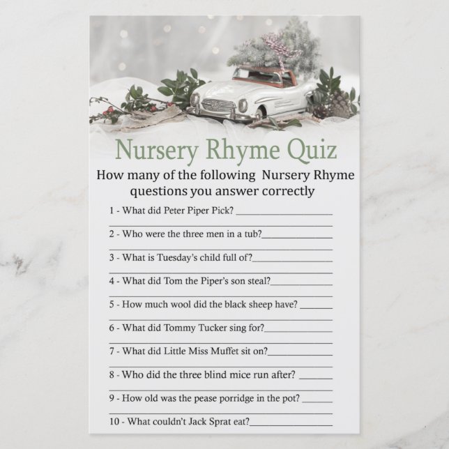 Weihnachtsdekor Kinderzimmer Rhyme Quiz Babydusche (Vorderseite)