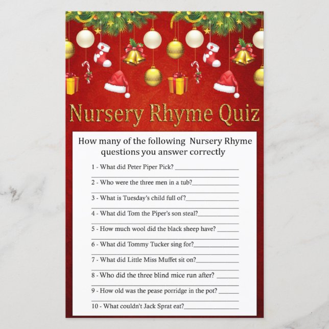 Weihnachtsdekor Kinderzimmer Rhyme Quiz Spiel (Vorderseite)