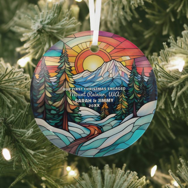 Weihnachtsdekor Mount Rainier Park Verlobtes Paar Ornament Aus Glas (InSitu)
