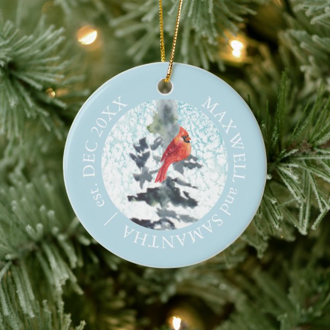Weihnachtsdekor Roter Kardinal Wasserfarbe Custom Keramik Ornament (Baum)