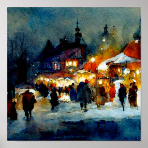 Weihnachtsdekor Wasserfarbe Kunst Winterurlaub Ges Poster
