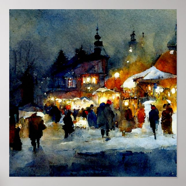 Weihnachtsdekor Wasserfarbe Kunst Winterurlaub Ges Poster (Vorne)