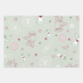 Weihnachtsdekoration, Bunt, nahtloses Muster, Geschenkpapier Set