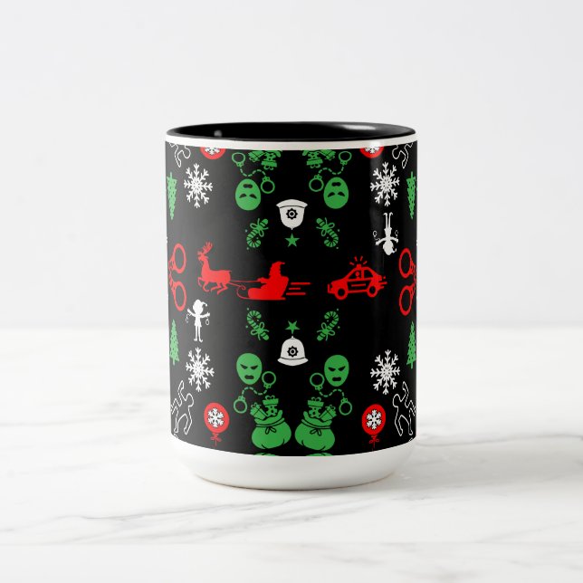 Weihnachtsdekoration der Polizei Zweifarbige Tasse (Mittel)