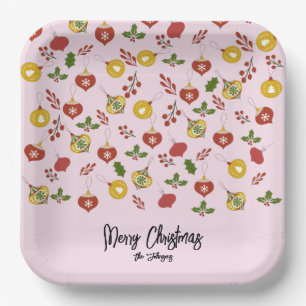 Weihnachtsdekoration Festliches Grün Rosa     Pappteller
